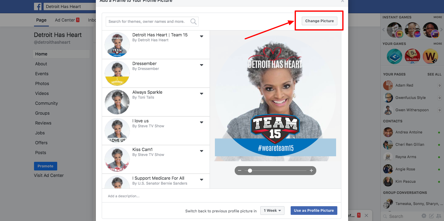 Team 15 Facebook Frame Screenshoht